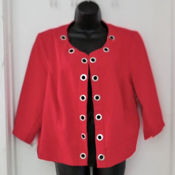 Roz & Ali Jackets & Blazers - Roz & Ali | Unique Short Red Jacket with circular accents